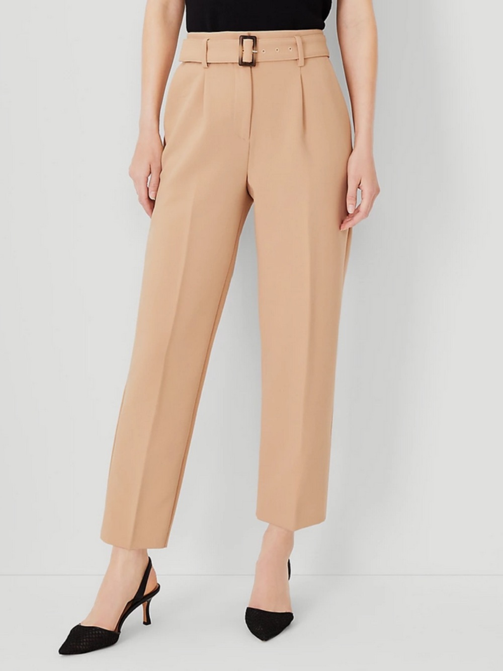 Ann Taylor Womens Cafe Beige Belted Tapered Career Trouser Pants, Size 6